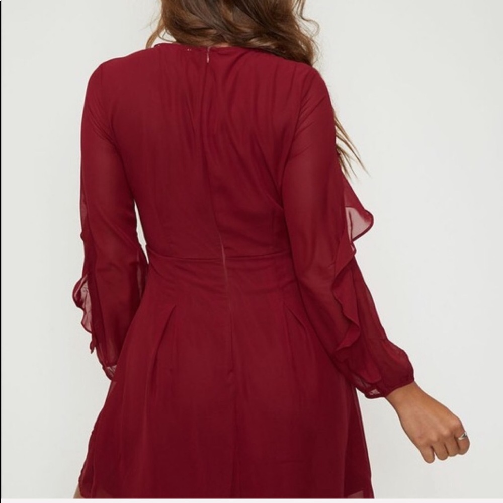Burgundy Ruffled Mini Dress - Picture 5 of 5